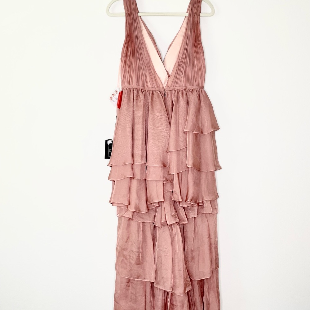 NWT leena for Mac Duggal High Low Tiered Gown with Built in Bodysuit Rose Pink - Picture 6 of 6